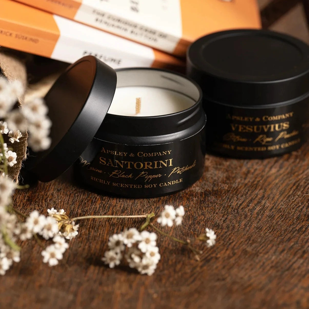 Premium Amber Hinoki Scented Travel Candle 150g - Apsley & Company - Perfect for Relaxation, Meditation & Home Fragrance