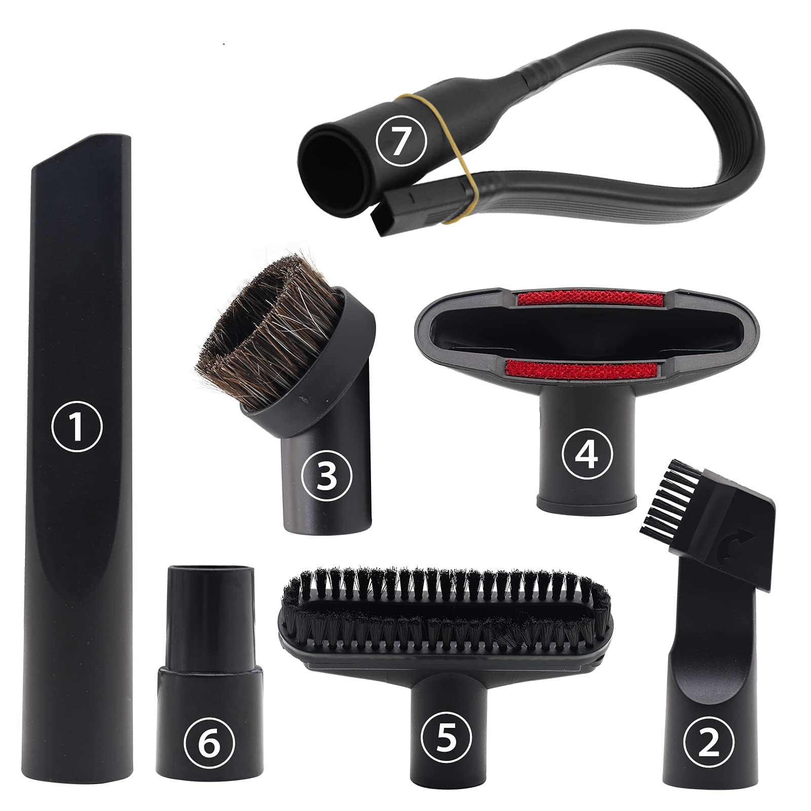 7-Piece Vacuum Cleaner Accessories Kit - 1 1/4 inch & 1 3/8 inch Hose Adapters with Dusting Brush - Compatible with Most Standard Vacuums - Perfect for Home Cleaning, Car Detailing, and Pet Hair Removal