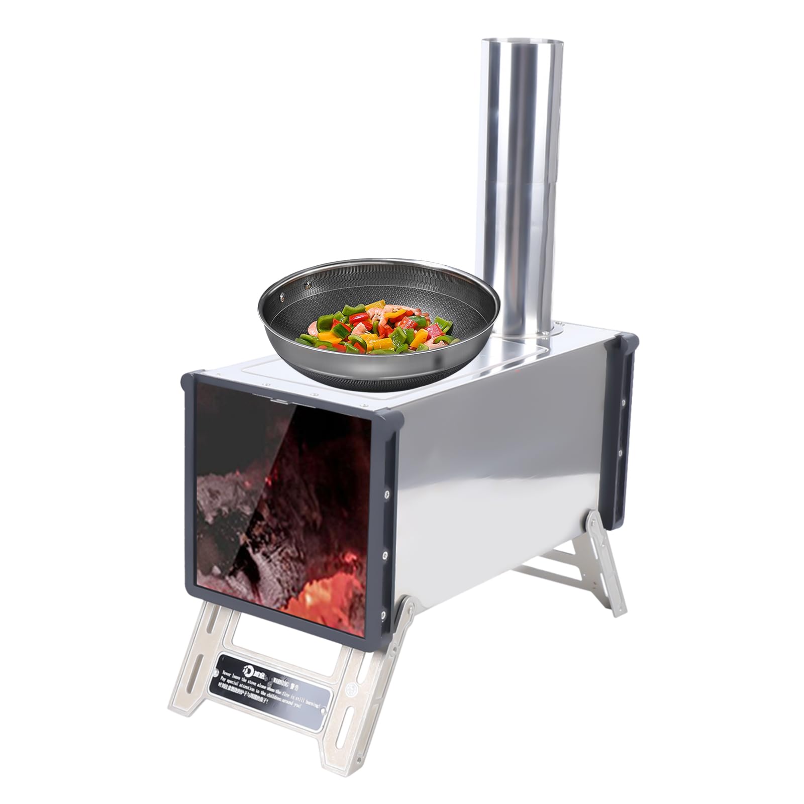 Portable Stainless Steel Wood Burning Camping Stove with Chimney Pipe - Compact Outdoor Tent Stove for Camping, Hiking, Backpacking & Fishing | Perfect for Outdoor Cooking, Picnics & Emergency Survival