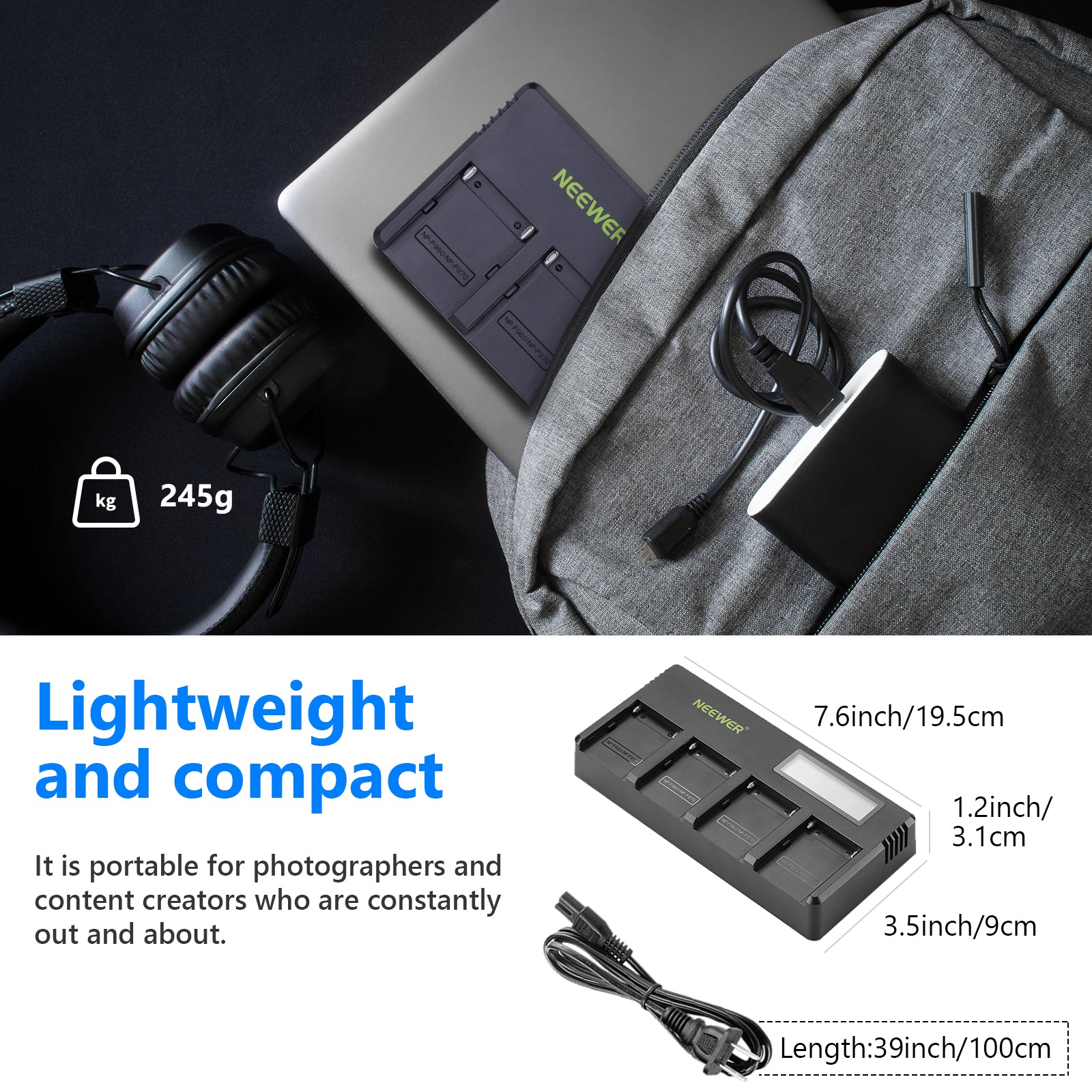 NEEWER DP F970 4-Channel Sony NP-F Battery Charger for Cameras - Fast Charging for Sony NP-F550 NP-F570 NP-F750 NP-F970 Batteries - Perfect for Photography, Videography, and Professional Video Equipment