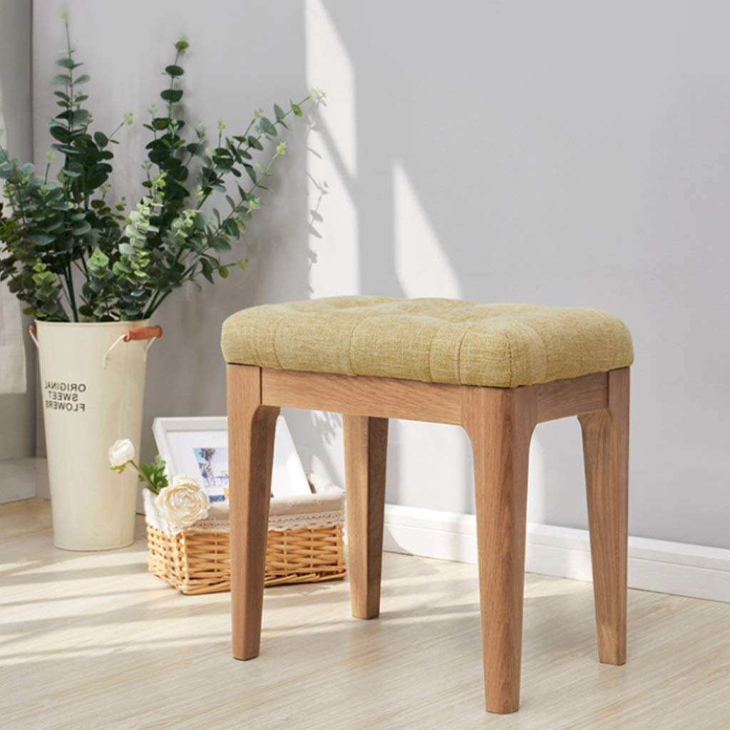 Solid Wood Vanity Bench with High Elastic Sponge - Oak Makeup Stool, Study Stool, Comfortable Footrest (Green, 45x30x47cm) - Perfect for Bedroom, Dressing Room & Home Decor