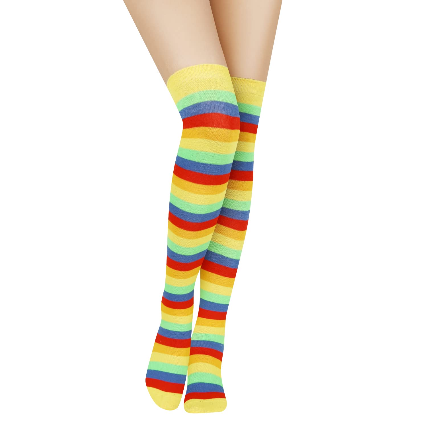 Benefeet Women's Striped Thigh High Socks & Arm Warmers Set with Fingerless Gloves - Over Knee High Stockings for Halloween Costumes, Cosplay, and Winter Fashion