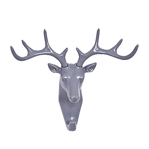 Yu2d Deer Head Self-Adhesive Wall Hook - Gray Sticky Hanger for Keys, Bags, Hats & More - Perfect for Entryway, Bedroom, Kitchen Organization