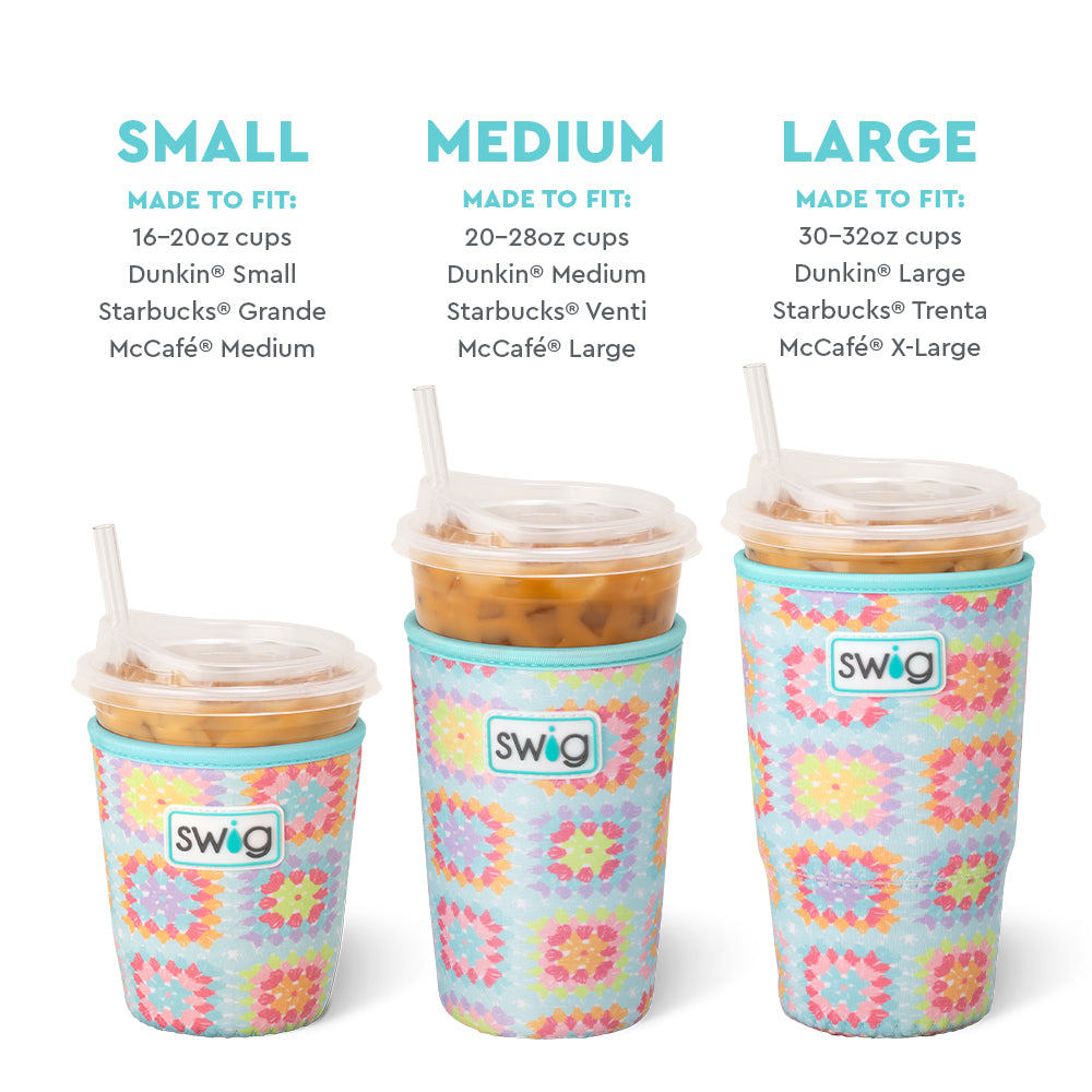 Crochet Granny Squares Medium Iced Cup Cozy - Handmade Insulated Sleeve for 16oz 20oz Tumblers - Perfect for Iced Coffee, Tea, and Cold Drinks at Home, Office or Outdoor Activities