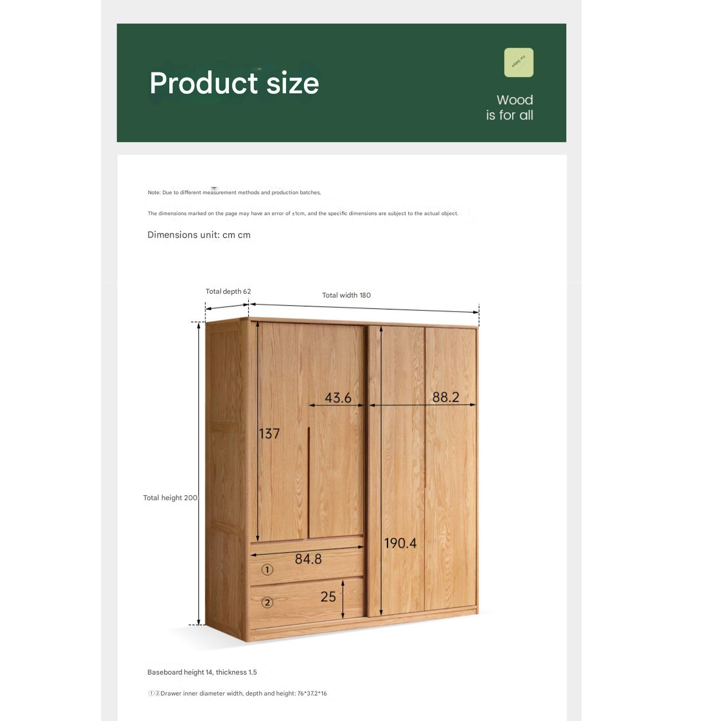 Solid Oak Wood Modern Wardrobe with Ample Storage - Perfect for Bedroom, Living Room, and Office Organization