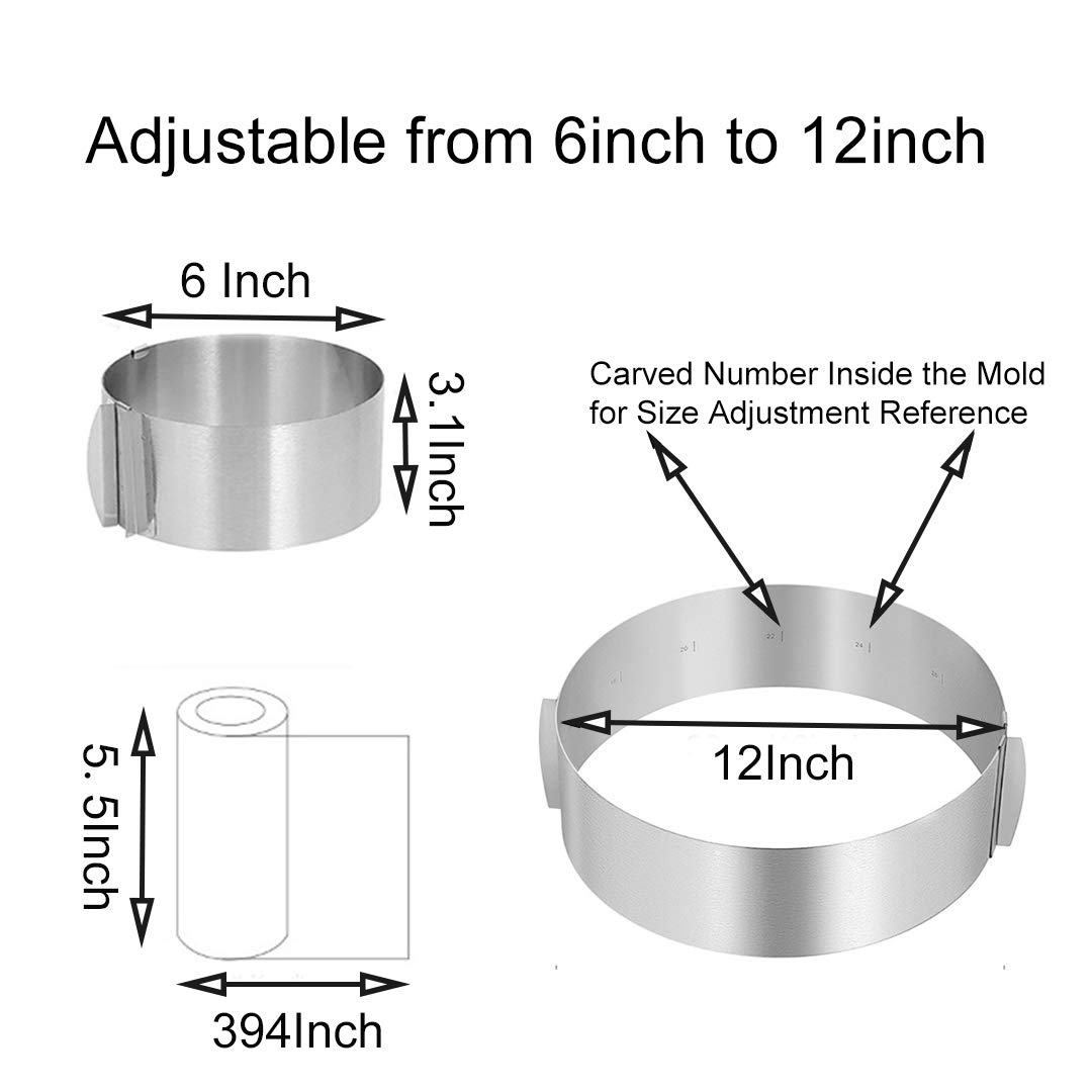 Adjustable Cake Mold Mousse Ring & Cake Collar Set - Heavy Duty 6-12 Inch Round Baking Ring for Cheesecake, Mousse, and Layered Desserts - Includes Acetate Roll for Professional Cake Decorating at Home