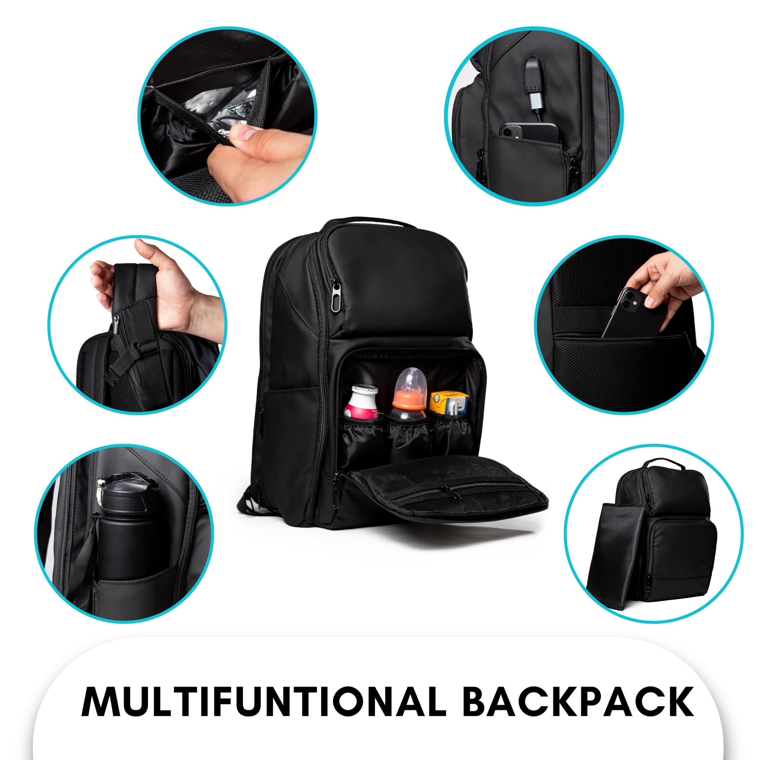 Waterproof Diaper Bag Backpack with USB Charging Port & Portable Changing Pad - Large Travel Baby Bag for Parents - Perfect for Daycare, Outings & Airplane Travel with Baby
