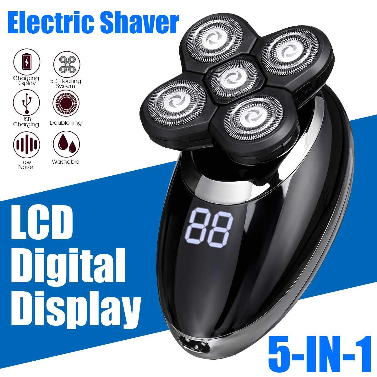 5-in-1 Rechargeable Electric Razor for Men with Floating Heads - Waterproof Shaver, Hair Clipper, Nose & Ear Trimmer, Facial Cleaning Brush - Perfect for Travel, Home & Gym Grooming