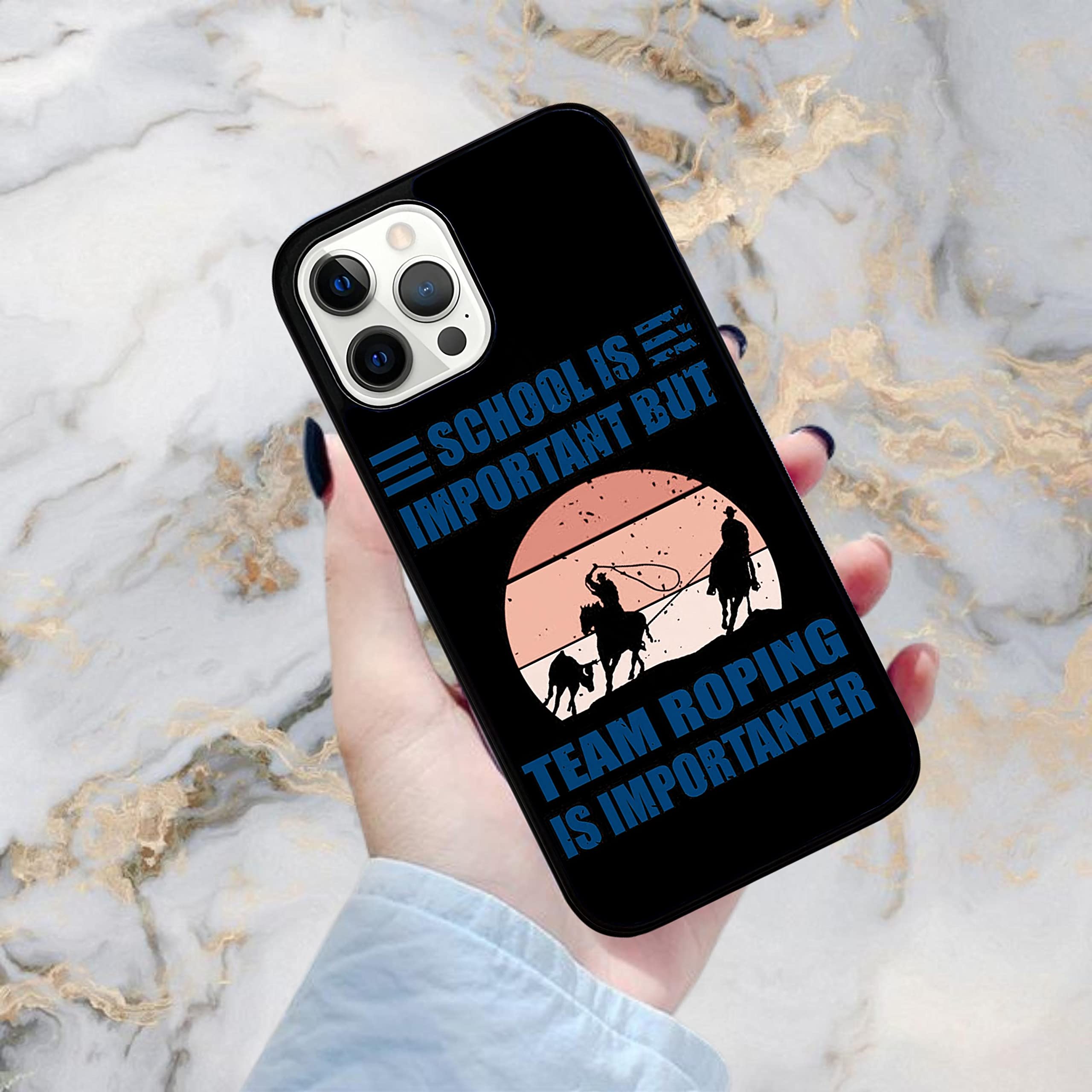 Rugged Cowboy Rodeo Team Roping Horse Barn Design TPU Case for iPhone 13 - Shockproof, Non-Slip, Slim Protective Cover (Black) - Perfect for Rodeo Events, Ranch Work & Western Lifestyle