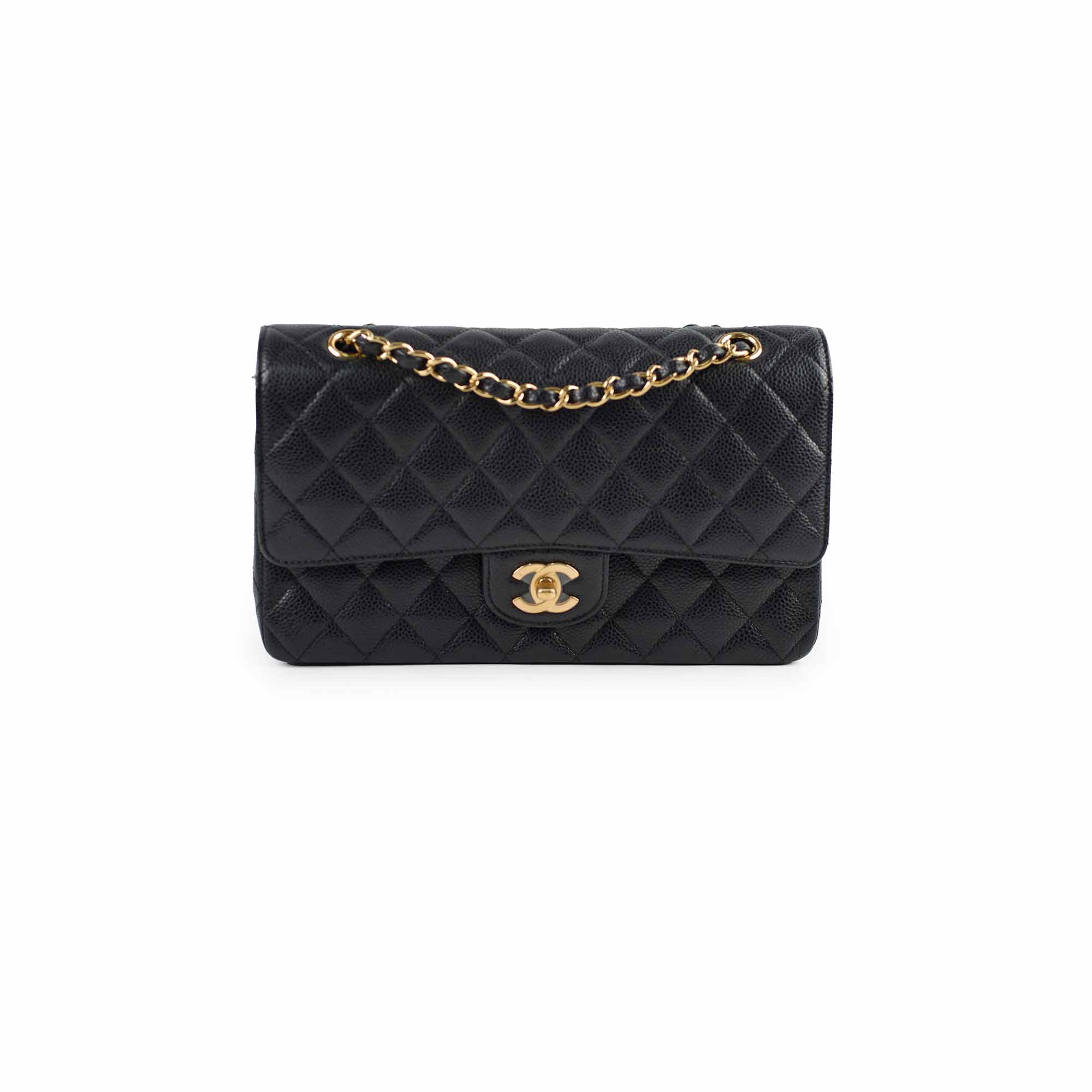 Chanel Medium/Large Caviar 24k Gold Double Classic Flap Bag in Black | Luxury Designer Handbag for Women | Perfect for Evening Events, Parties & Special Occasions