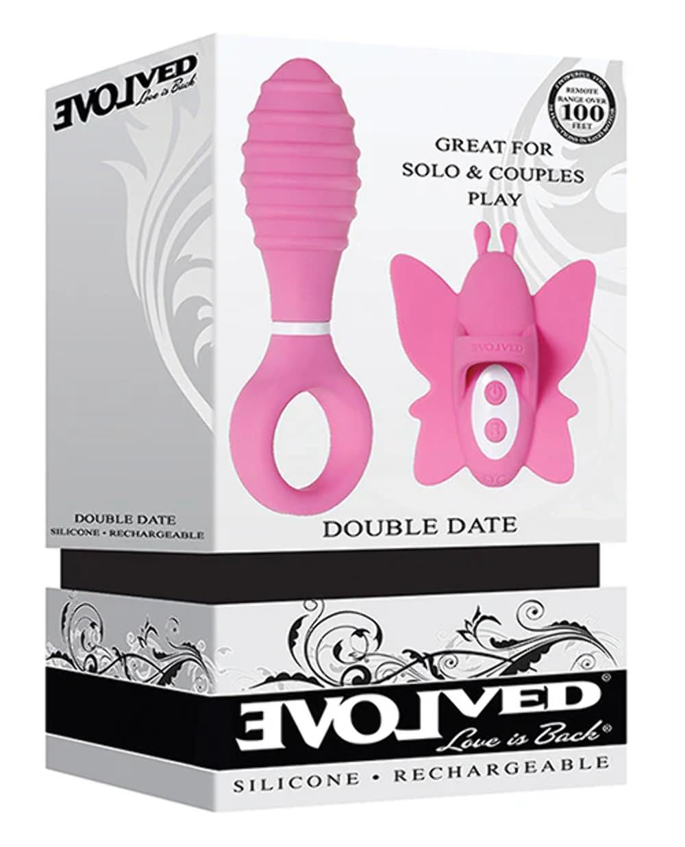 Double Date Couples Pink Vibrating Clitoral Butterfly Finger Ring & Anal Butt Plug Set - Sensual Massager for Couples Play, BDSM & Intimate Gifts