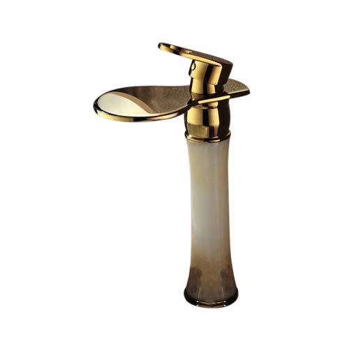 Premium Tulib Gold Polished Waterfall Bathroom Sink Faucet - Modern Single Hole Bathroom Faucet with High Arc Spout for Vanity, Powder Room & Luxury Home Decor