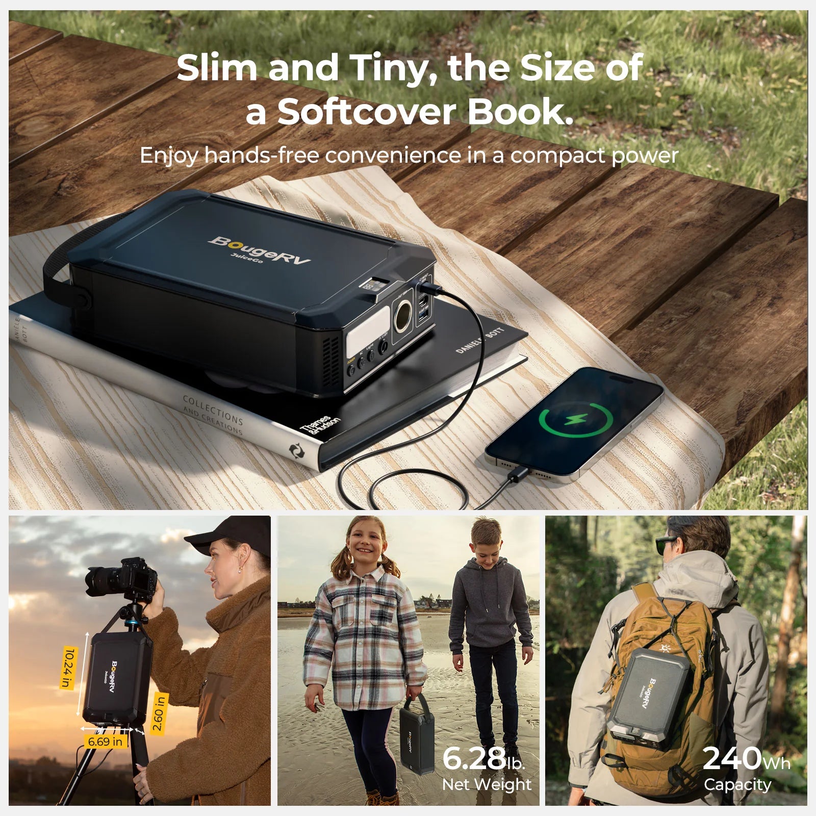 BougeRV JuiceGo 240Wh Portable Power Station - Solar Generator for Camping, RV, Emergency Backup & Outdoor Adventures | Compact & Lightweight Lithium Battery Pack