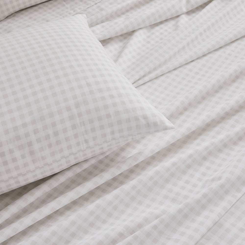 Gingham Stone Sheet Set - King Size Bed Sheets for Comfort & Style | Perfect for Master Bedroom, Guest Room & Luxury Hotels