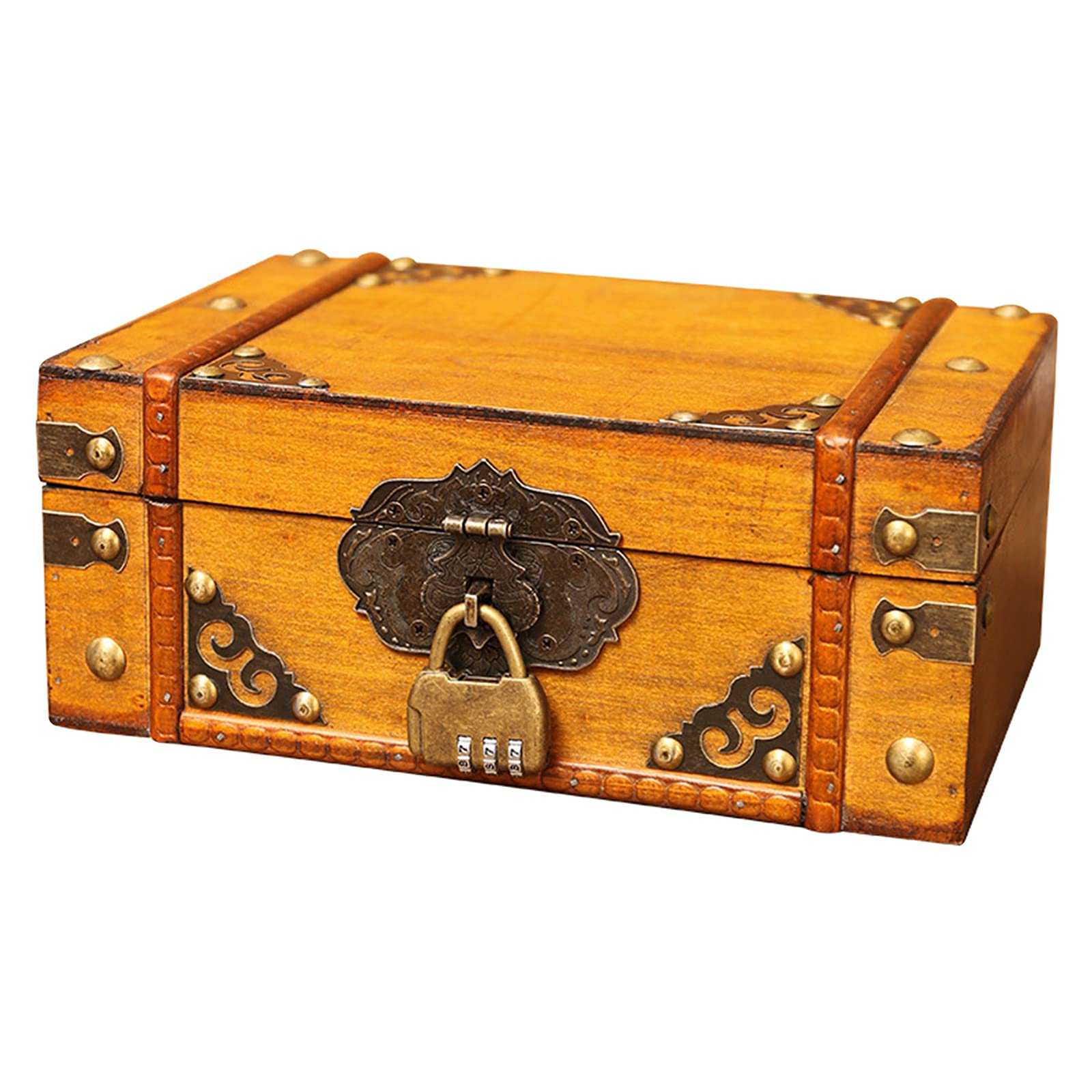 Rustic Wooden Treasure Chest with Metal Lock - Decorative Keepsake Box for Jewelry, Photos & Gifts - Vintage Home Decor & Wedding Memory Box (Password Lock Included)