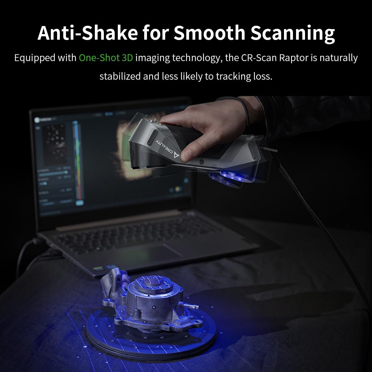 Creality Raptor 3D Scanner - High Precision 0.02mm Blue Light Handheld Scanner with Anti-Shake Tracking, 60FPS Scanning Speed for Objects 5-2000mm - Compatible with Windows & Mac - Perfect for Industrial Design, Reverse Engineering, and 3D Printing Projects