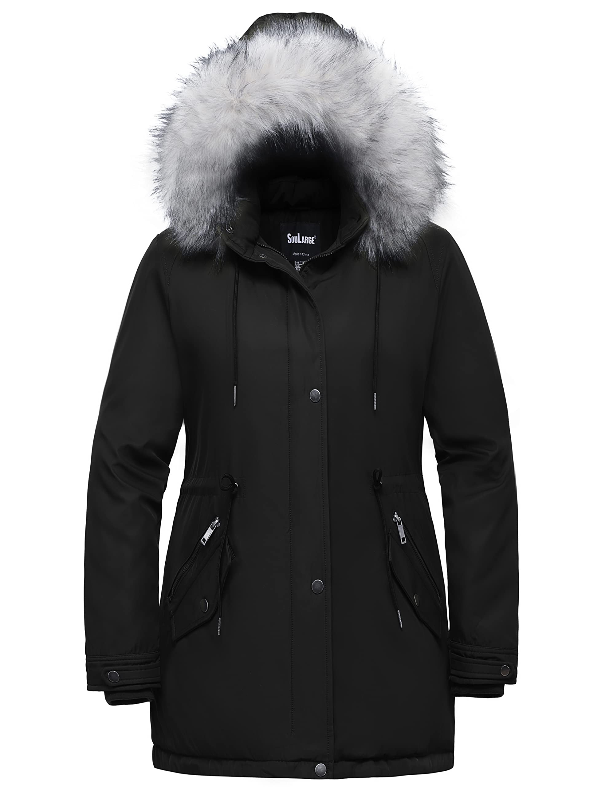 Soularge Women's Plus Size Winter Insulated Parka Coat with Faux Fur Hood - Warm Winter Jacket for Cold Weather, Snow, Outdoor Activities
