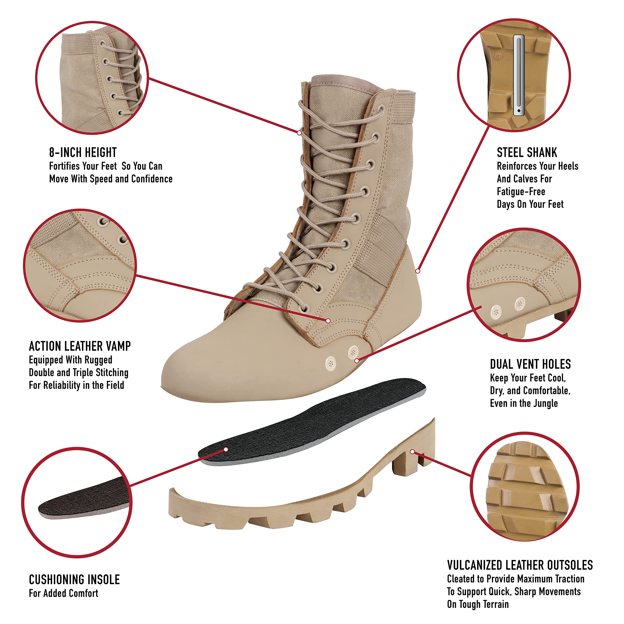 Rothco Military Jungle Boots - Durable Work & Hiking Boots for Men, Tactical Outdoor Footwear - Perfect for Camping, Hunting & Heavy Duty Work
