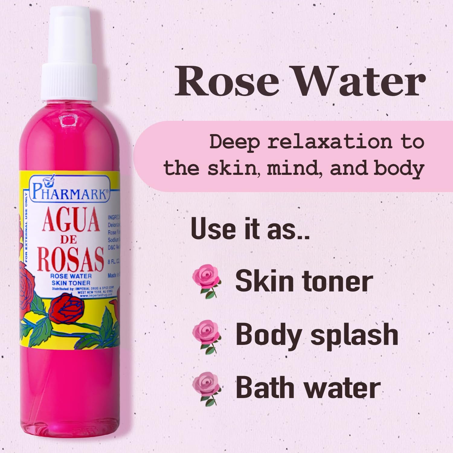 Agua De Rosas 4 Oz. Rose Water - 100% Pure Natural Facial Toner & Hydrating Mist for Skin Care, Hair Refresh & Aromatherapy - Perfect for Daily Beauty Routine, Spa Treatments & Relaxation