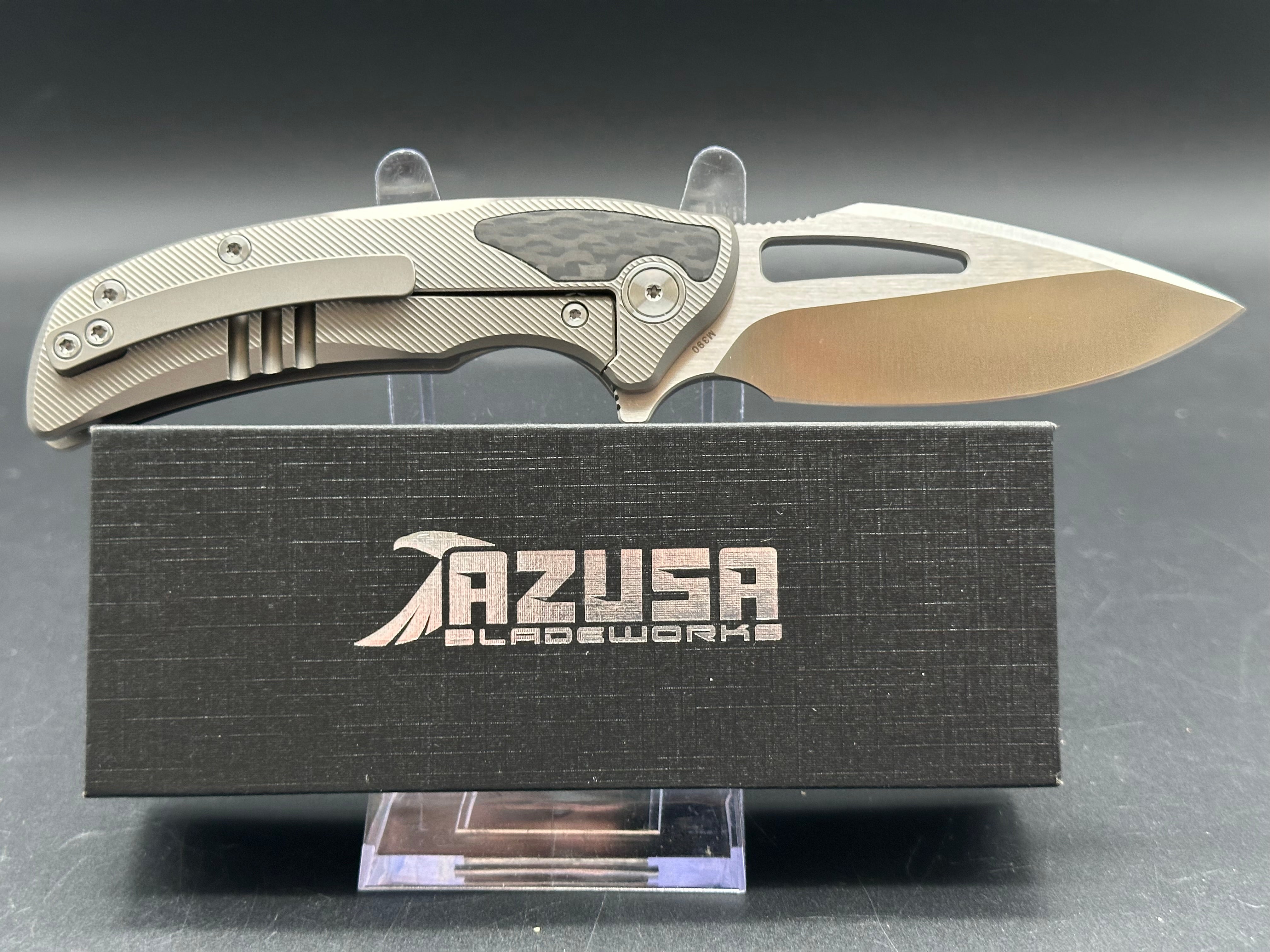 Premium Asuza Blitzkrieg Titanium & Carbon Fiber Knife with M390 Steel Blade - Perfect for Outdoor Camping, Survival, and Everyday Carry (EDC)