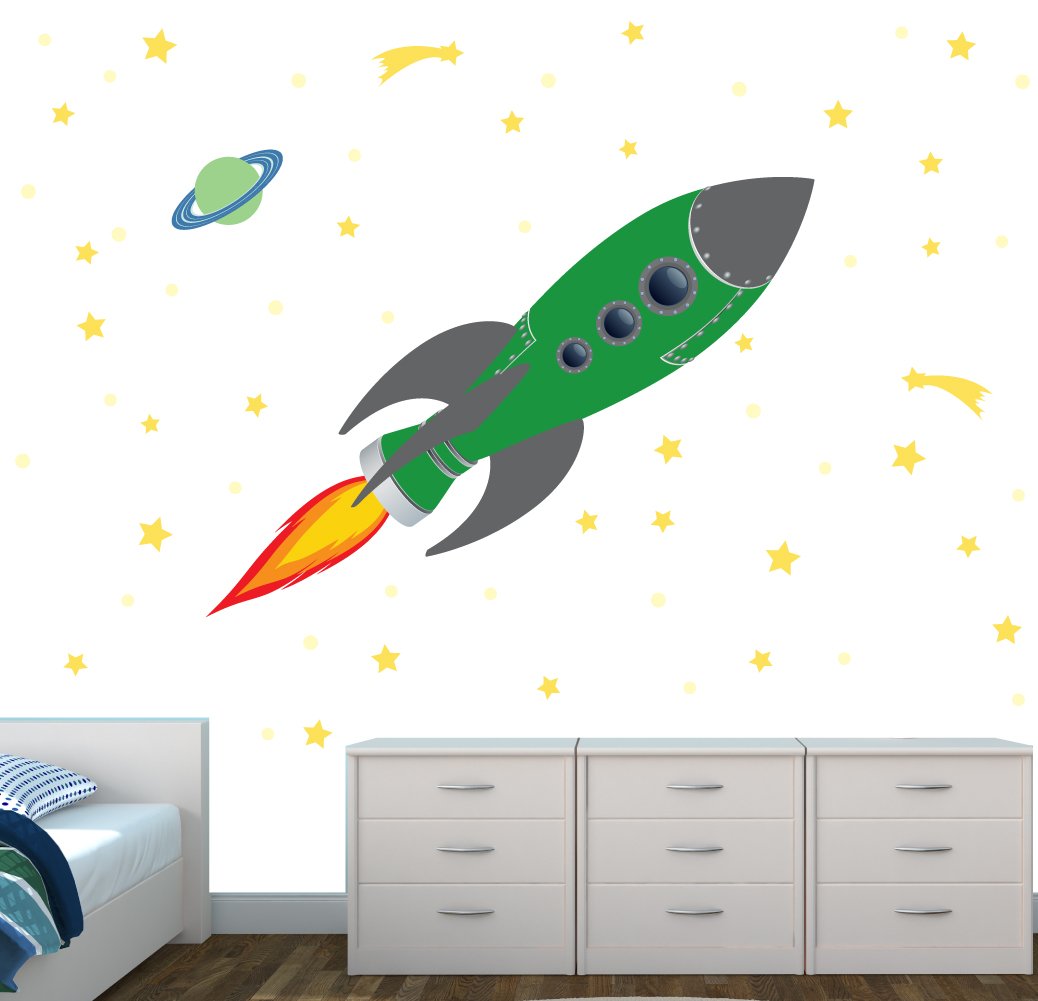 Space Themed Wall Decal Stickers for Kids Room - Solar System, Planets, Stars & Rocket Decor for Nursery, Boys Bedroom or Playroom - Perfect for Space Lover Children's Room Decor