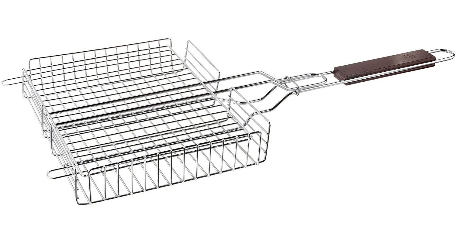 Stainless Steel Chrome Grill Basket for BBQ, Camping & Outdoor Cooking - Perfect for Grilling Vegetables, Meat & Seafood