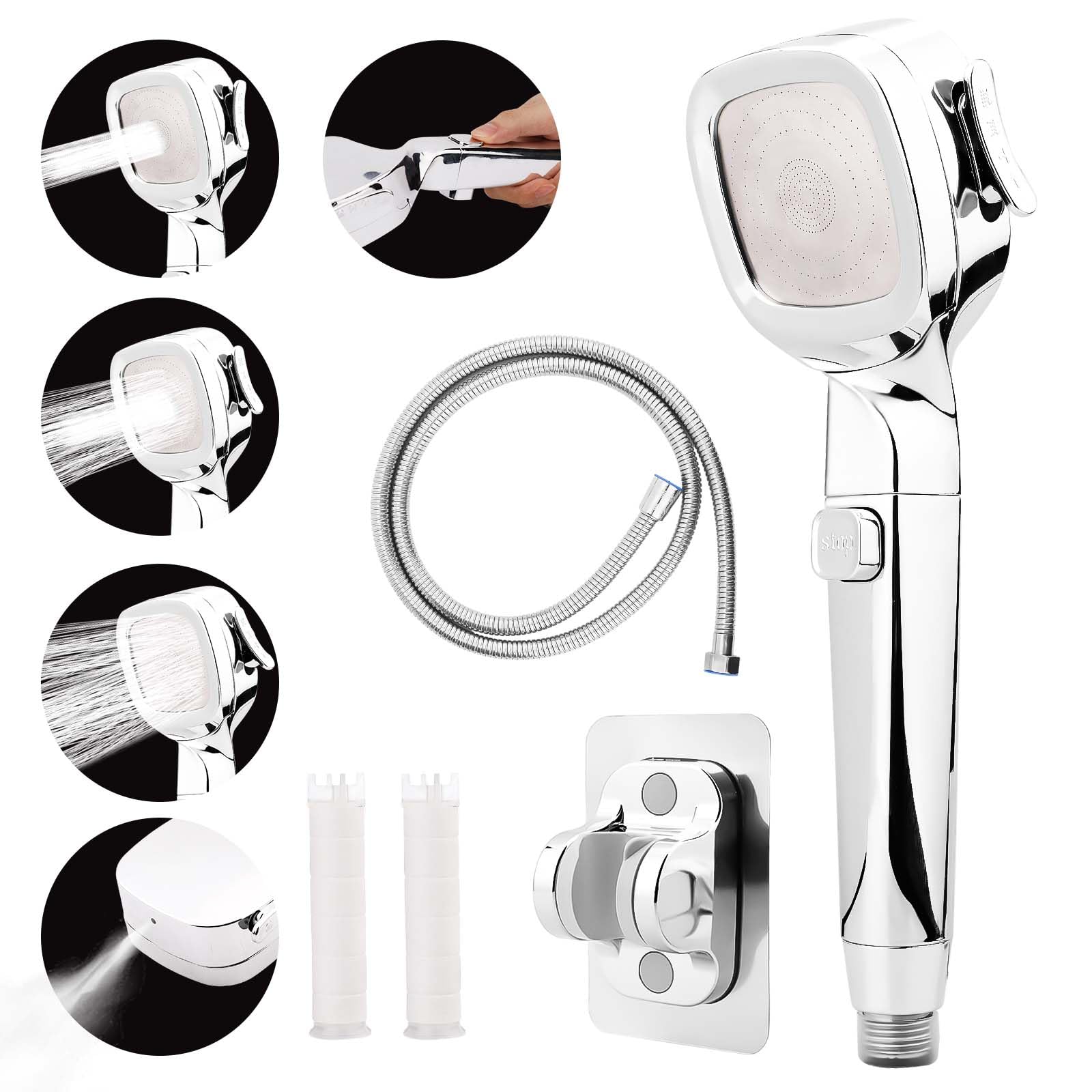 High Pressure RV Shower Head with 59in Hose - 4 Mode Water Saving Handheld Shower Head with Adhesive Bracket & Filter for Campers, Trailers & Bathrooms | Perfect for RV Living, Camping & Water Conservation