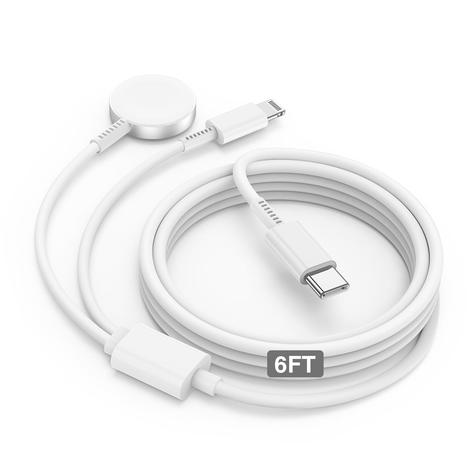 2-in-1 MFi Certified Apple Watch Fast Charger & iPhone Charger Cable - 6FT USB C Charging Cord for iWatch Ultra 2/10/9/8/7/6/SE/3 & iPhone 14/13/12 - Perfect for Travel, Office & Nightstand Charging