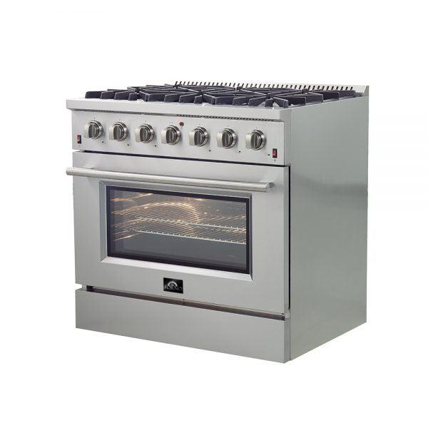 Forno Galiano Gold Professional 36-Inch 5.32 cu.ft Freestanding All Gas Range - FFSGS6244 36 | Premium Stainless Steel Gas Stove for Home Kitchen, Restaurant & Commercial Use