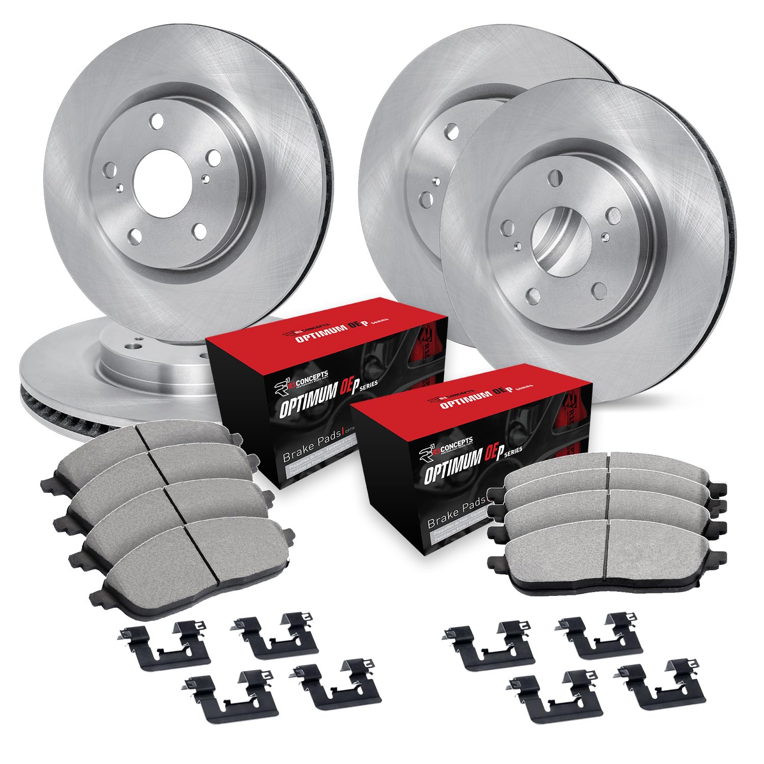 R1 Concepts Complete Front & Rear Brake Kit with Pads and Rotors - OE Premium Brake Pads, Drilled/Slotted Rotors & Hardware - Compatible with 2004 Dodge Ram 1500 - Perfect for Daily Driving, Towing & Off-Road Performance