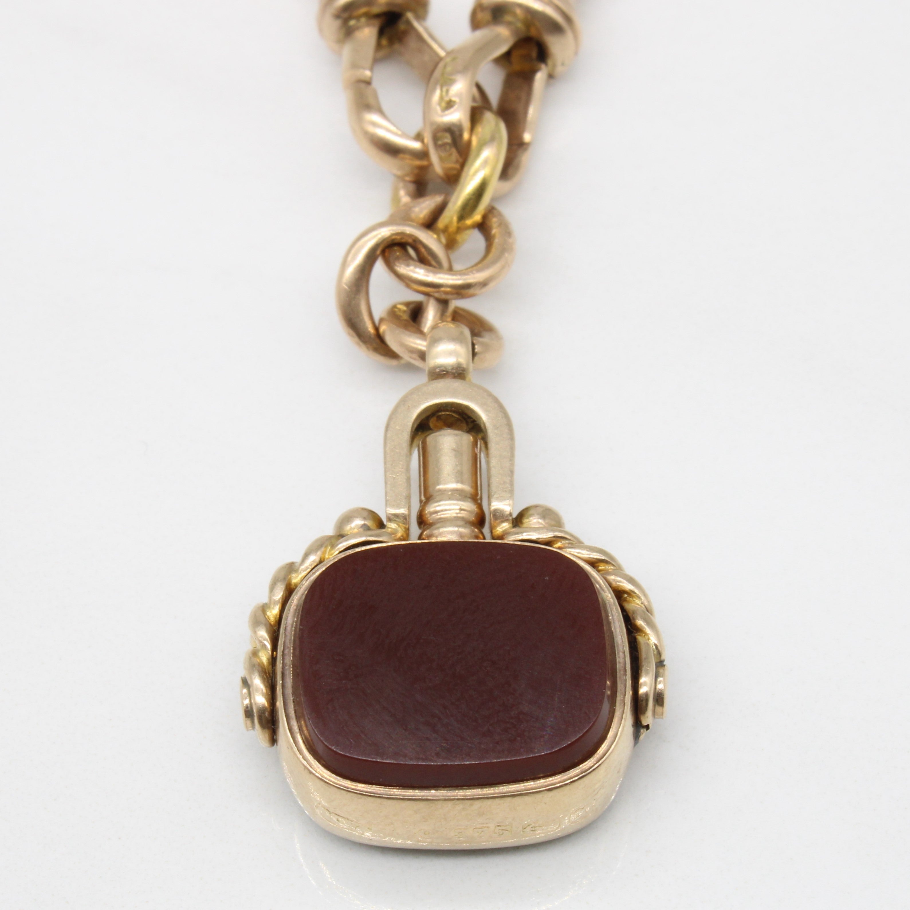 Antique 1897 Birmingham Victorian Bloodstone & Agate Seal Swivel Fob Chain - 4.50ct Genuine Stone Pendant - Vintage Jewelry for Formal Events, Historical Reenactments & Collector's Display