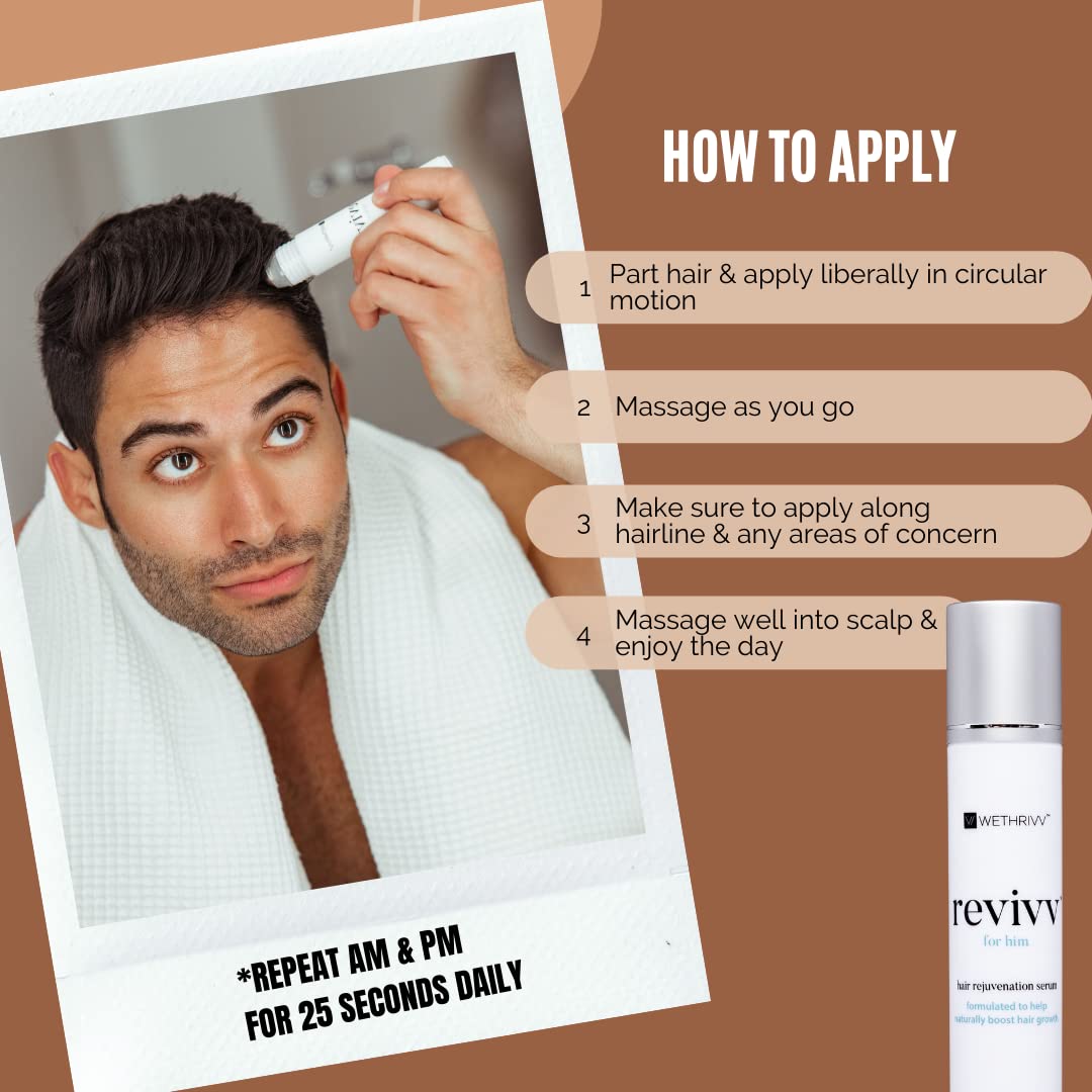 REVIVV Hair Growth Serum for Men - 2-Pack (2 x 1oz) | 100% Natural Topical Solution for Thicker, Fuller Hair Regrowth | Dermatologist Recommended | 90-Day Supply | Perfect for Daily Use & Hair Care Routine