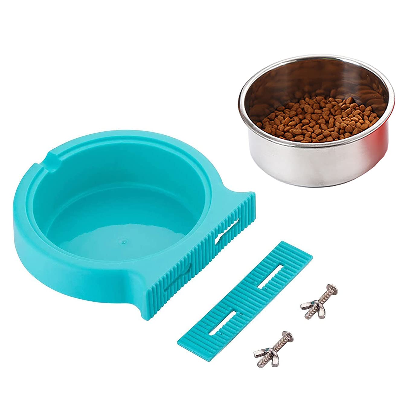 Stainless Steel Hanging Pet Bowls for Crate & Kennel - Removable Food & Water Feeder with Bolt Holder for Dogs, Cats, Puppies, Rabbits & Small Animals (Small, Green) - Perfect for Travel, Training & Home Use