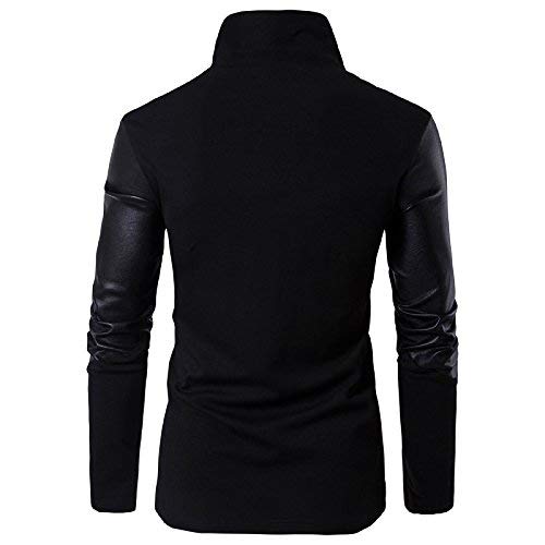 Men's Knitted Cardigan Sweater with Faux Leather Sleeves - Stylish Winter Jacket for Casual Wear & Outdoor Activities