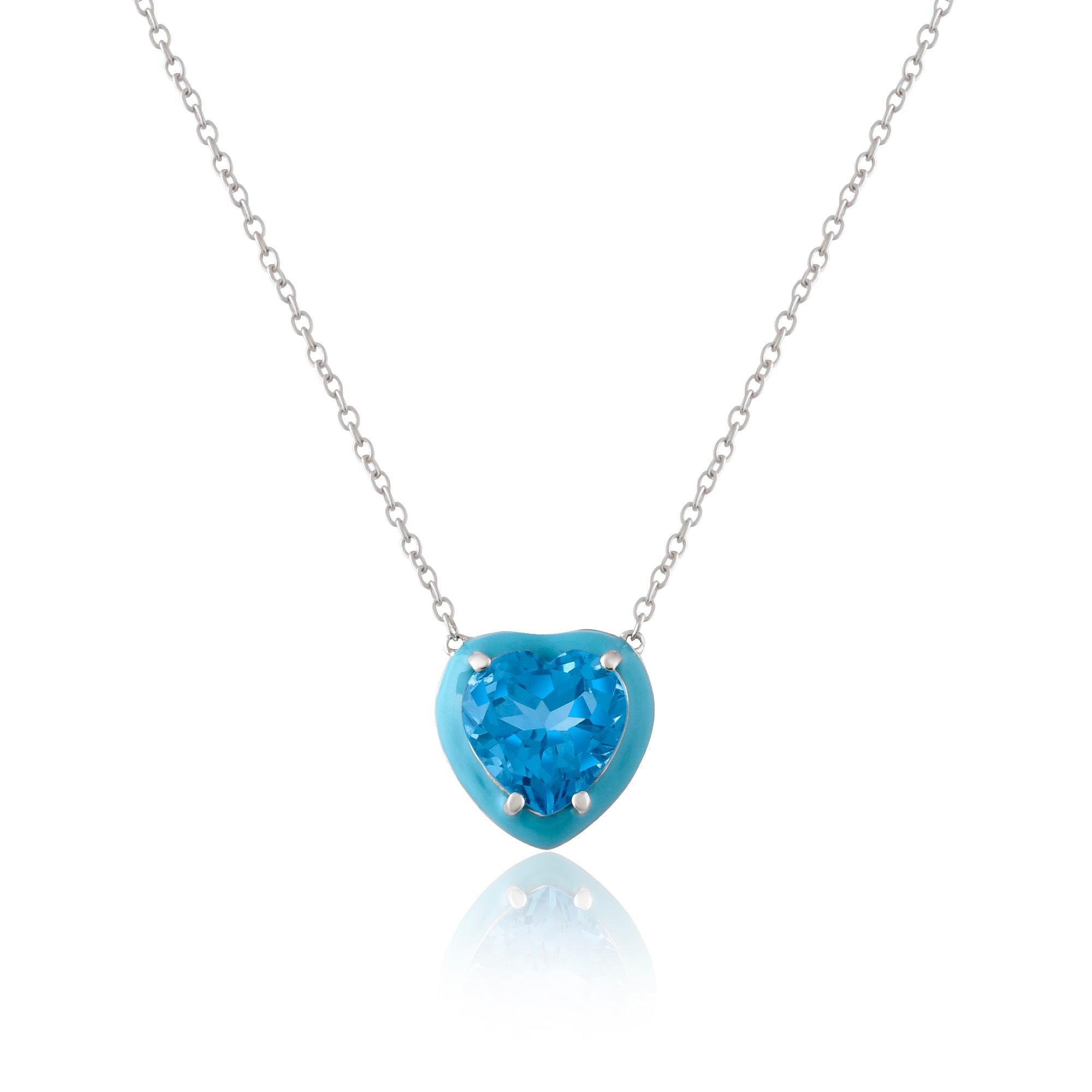 Natural Blue Topaz Heart Pendant Necklace for Women - Sterling Silver 925 Jewelry Gift for Valentine's Day, Anniversary & Special Occasions