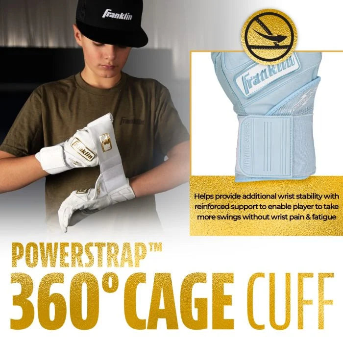 Franklin Powerstrap Hi Lite Infinite Series Youth Batting Gloves - Baseball & Softball Training Gloves for Kids - Perfect for Hitting Practice, Games & Fielding