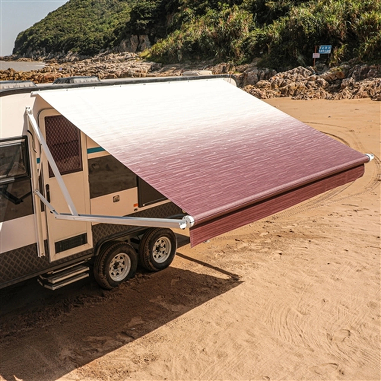 Aleko 10x8 Feet Motorized Retractable RV Awning - Burgundy Fade - Perfect for Outdoor Camping, RV Trips & Patio Shade