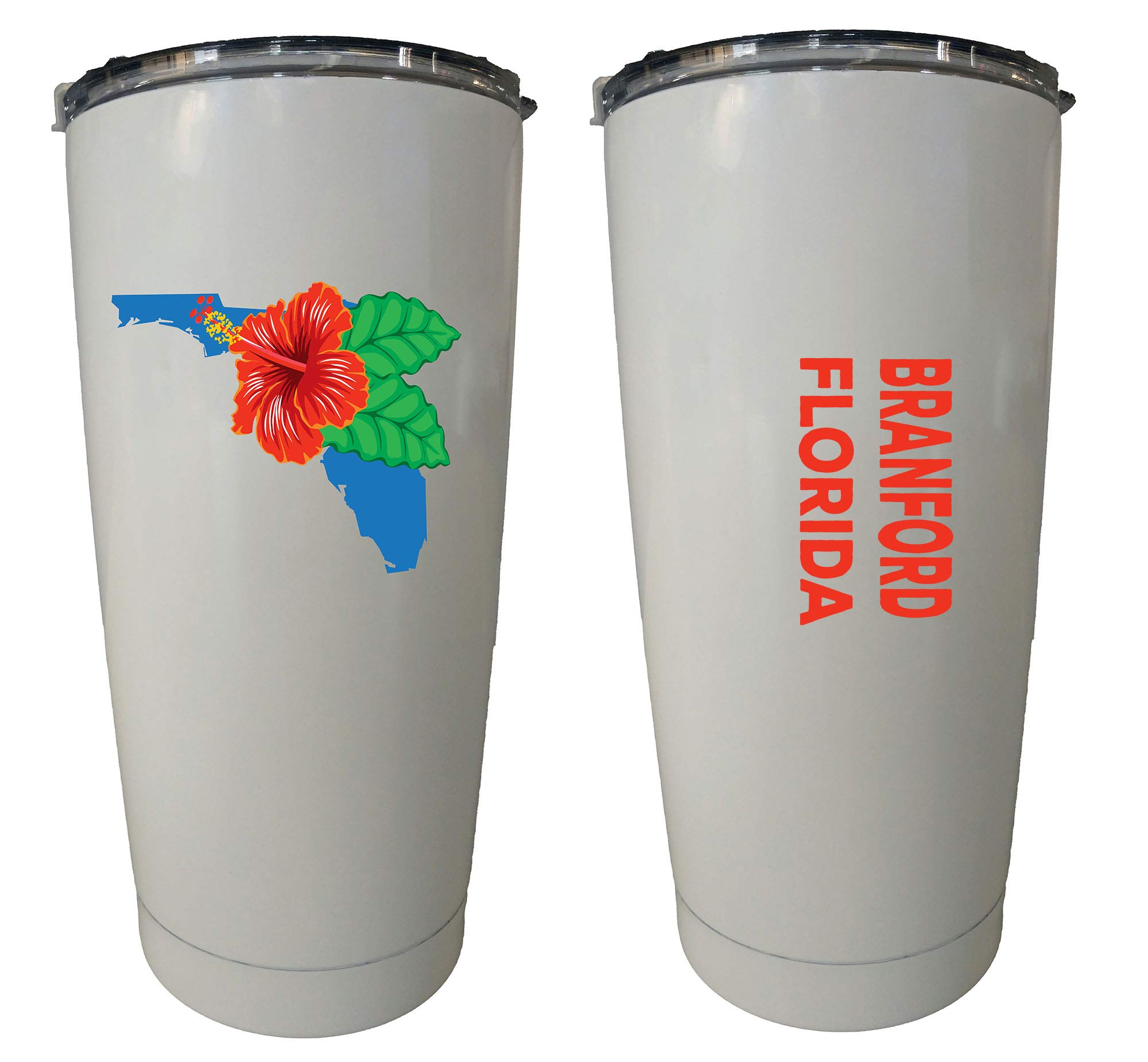 20 oz Insulated Stainless Steel Tumbler with Hibiscus Flower Design - White - Perfect for Hot & Cold Drinks, Office, Travel, and Outdoor Activities