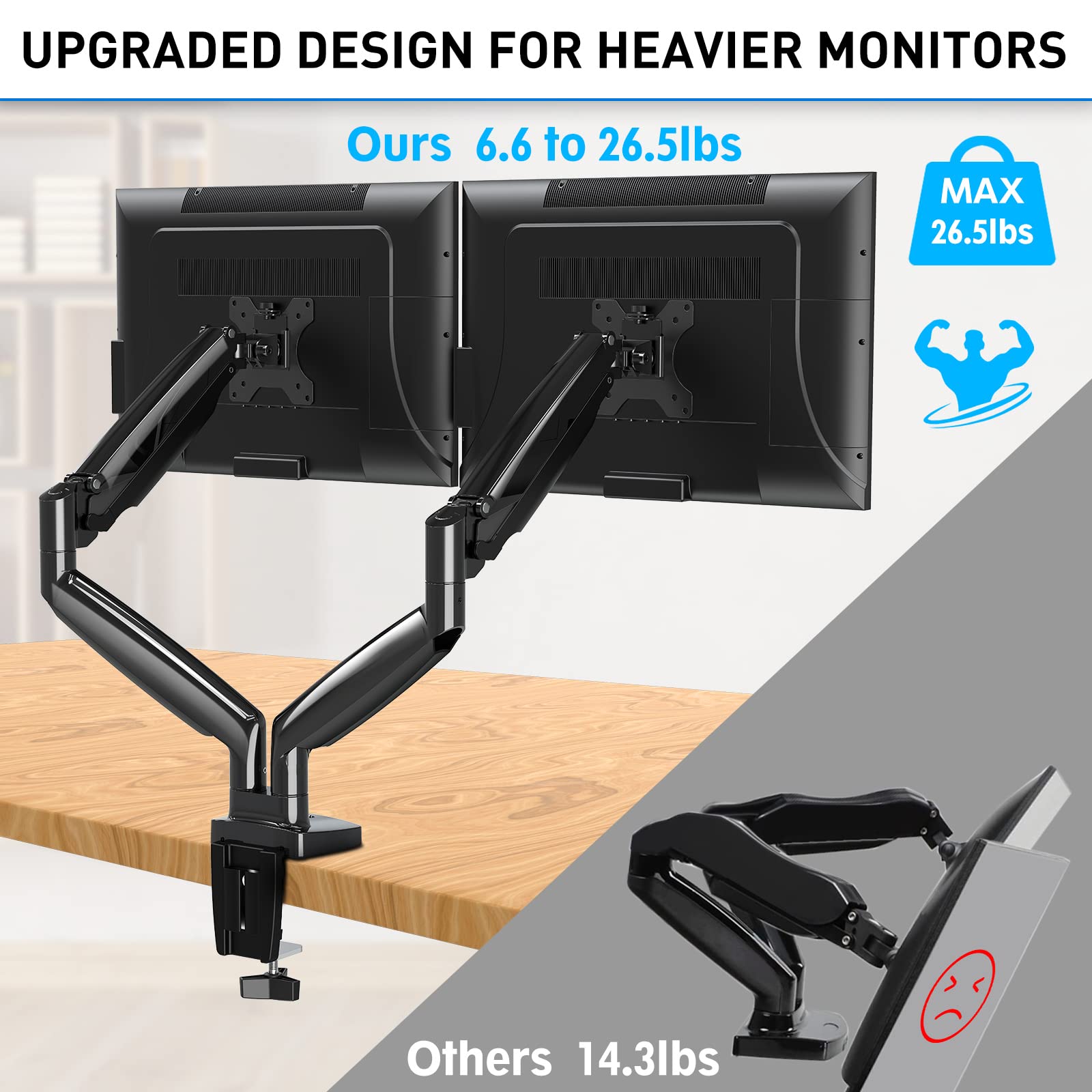 MOUNTUP Heavy Duty Dual Monitor Stand - Die-Cast Aluminum Monitor Arm for Ultrawide Screens | Ergonomic Desk Mount for Home Office & Gaming Setup