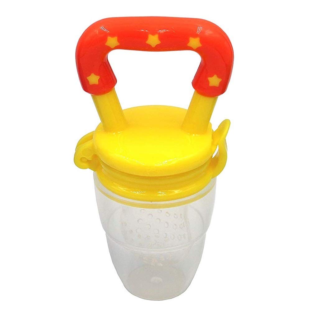 SYGA Medium Fresh Food Nibbler - Baby Fruit Feeder Pacifier with Silicone Mesh for Teething Infants (Yellow) | Perfect for On-the-Go Snacking & Soothing Sore Gums