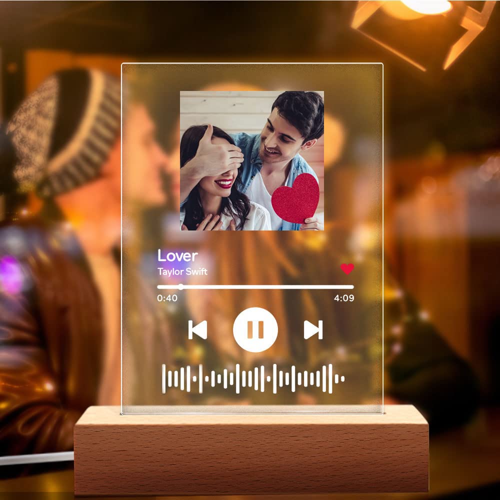 Custom Spotify Glass Art Plaque - Personalized Acrylic Song Plaque with Photo & Scannable Spotify Code - LED Night Light for Music Lovers - Perfect Gift for Anniversaries, Birthdays & Home Decor
