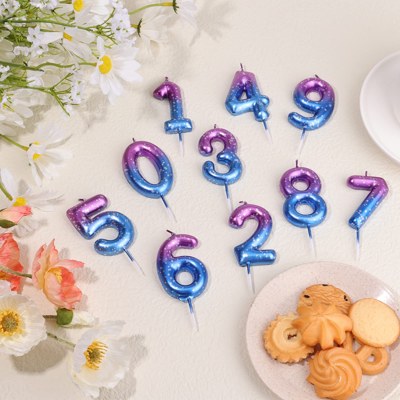 LUTER Glitter Number Candles - Purple Blue Gradient for Birthday Cake Decoration | Kids & Adults Party, Wedding, Graduation