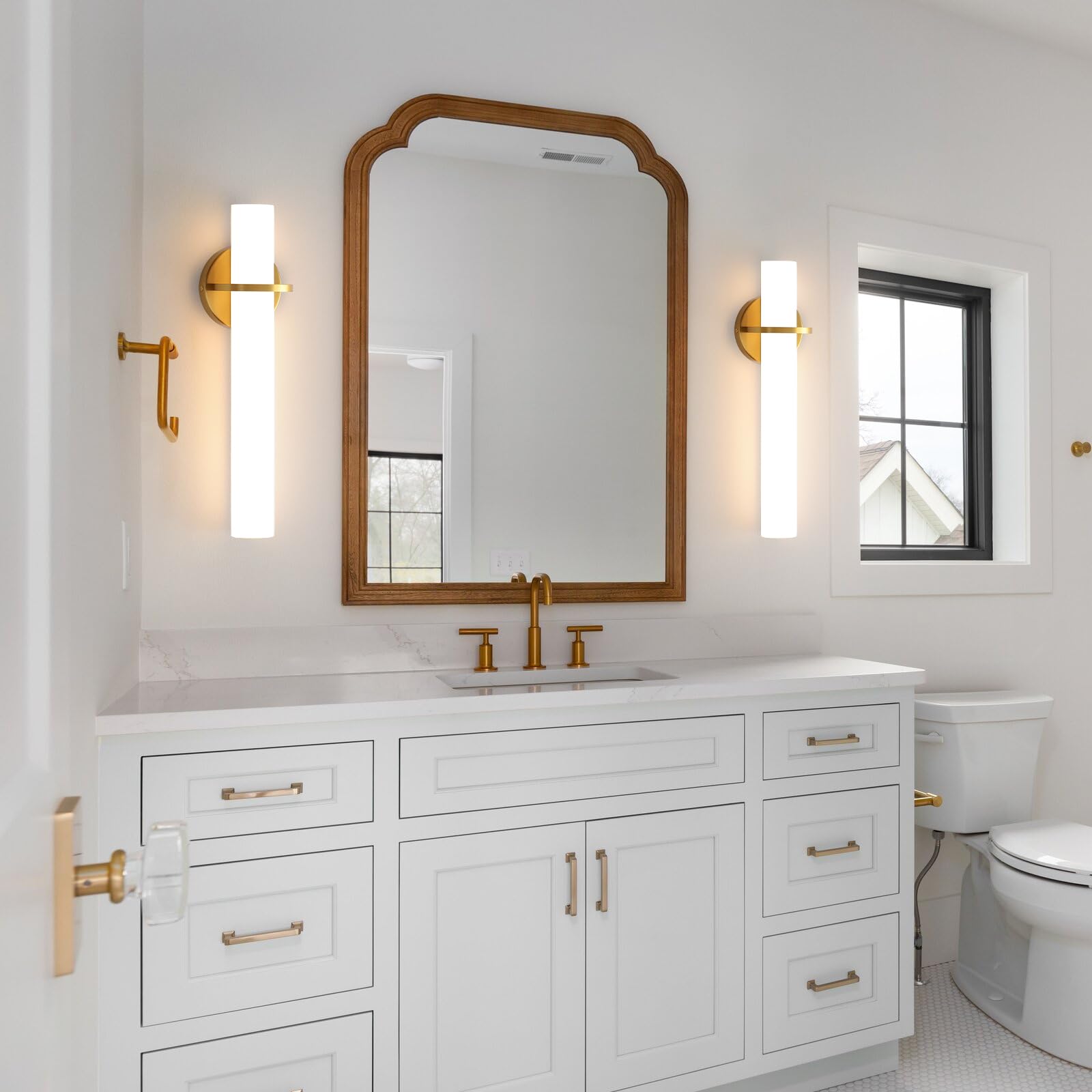 18 Inch Gold Wall Sconces Set of 2 - Dimmable Modern LED Wall Lights (18W, 3000K) with Acrylic Lampshade, Hardwired Fixture for Living Room, Bedroom, Bathroom & Hallway - Elegant Ambient Lighting for Home Decor