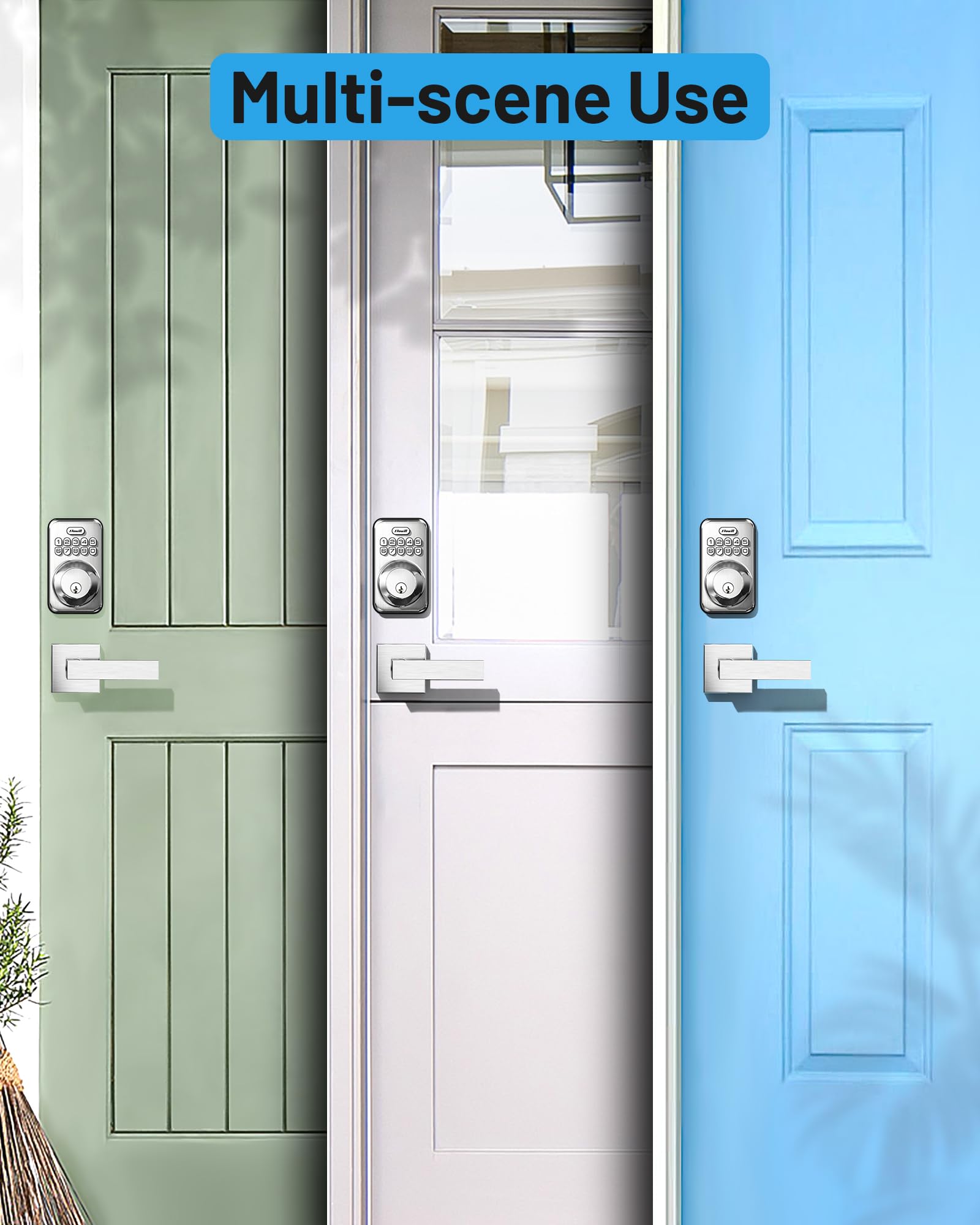 Zowill Smart Keyless Entry Door Lock - Electronic Keypad Deadbolt with Auto-Locking & Anti-Peeping Password, 2 Lever Handles in Satin Nickel for Front Door Security (Ideal for Homes, Apartments & Vacation Rentals)