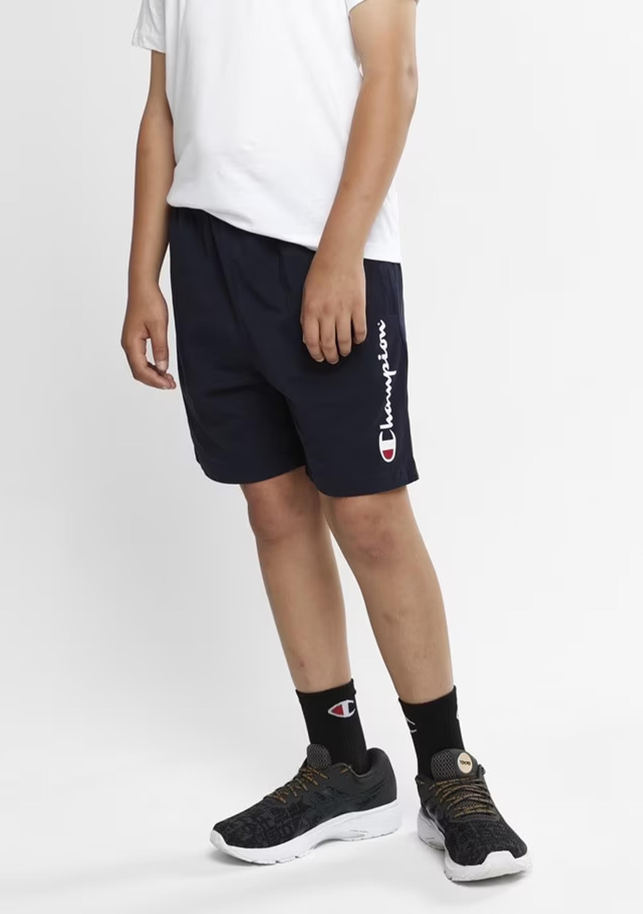 Champion Boys' Script Jersey Athletic Shorts - Navy Blue - Comfortable & Breathable for Sports, Gym, and Casual Wear