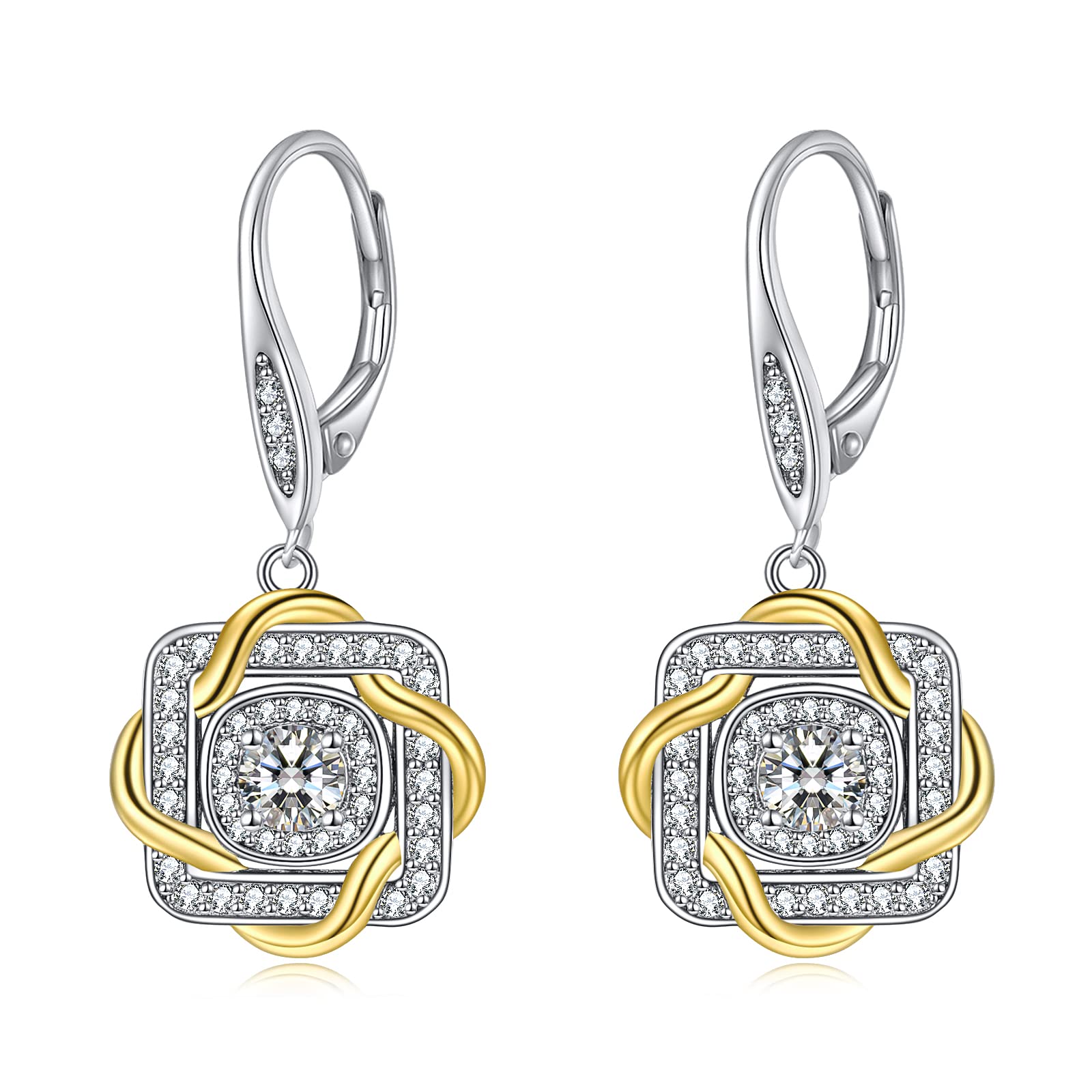 VONALA Sterling Silver Leverback Earrings for Women - Flower, Lotus, Square & Planet Designs with Cubic Zirconia Crystals | Elegant Dangle Drop Earrings for Teens & Women | Perfect Gift for Birthday, Anniversary & Special Occasions