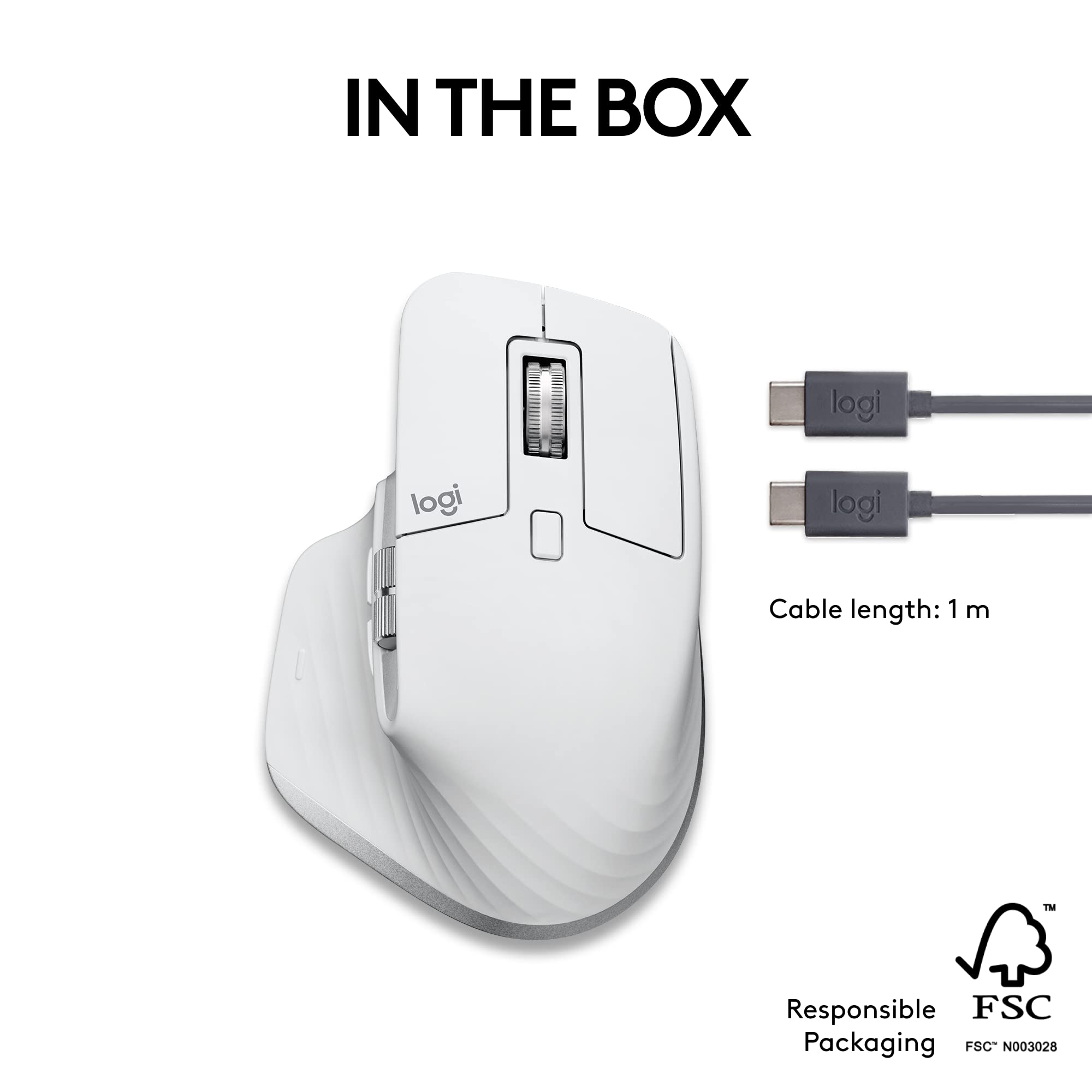 Logitech MX Master 3S Wireless Bluetooth Mouse for Mac - Ultra-Fast Scrolling, Ergonomic Design, 8000 DPI, Silent Clicks, Glass Tracking, USB-C Charging - Compatible with Apple MacBook, iPad - Pale Grey - Perfect for Office Work, Graphic Design & Video Editing