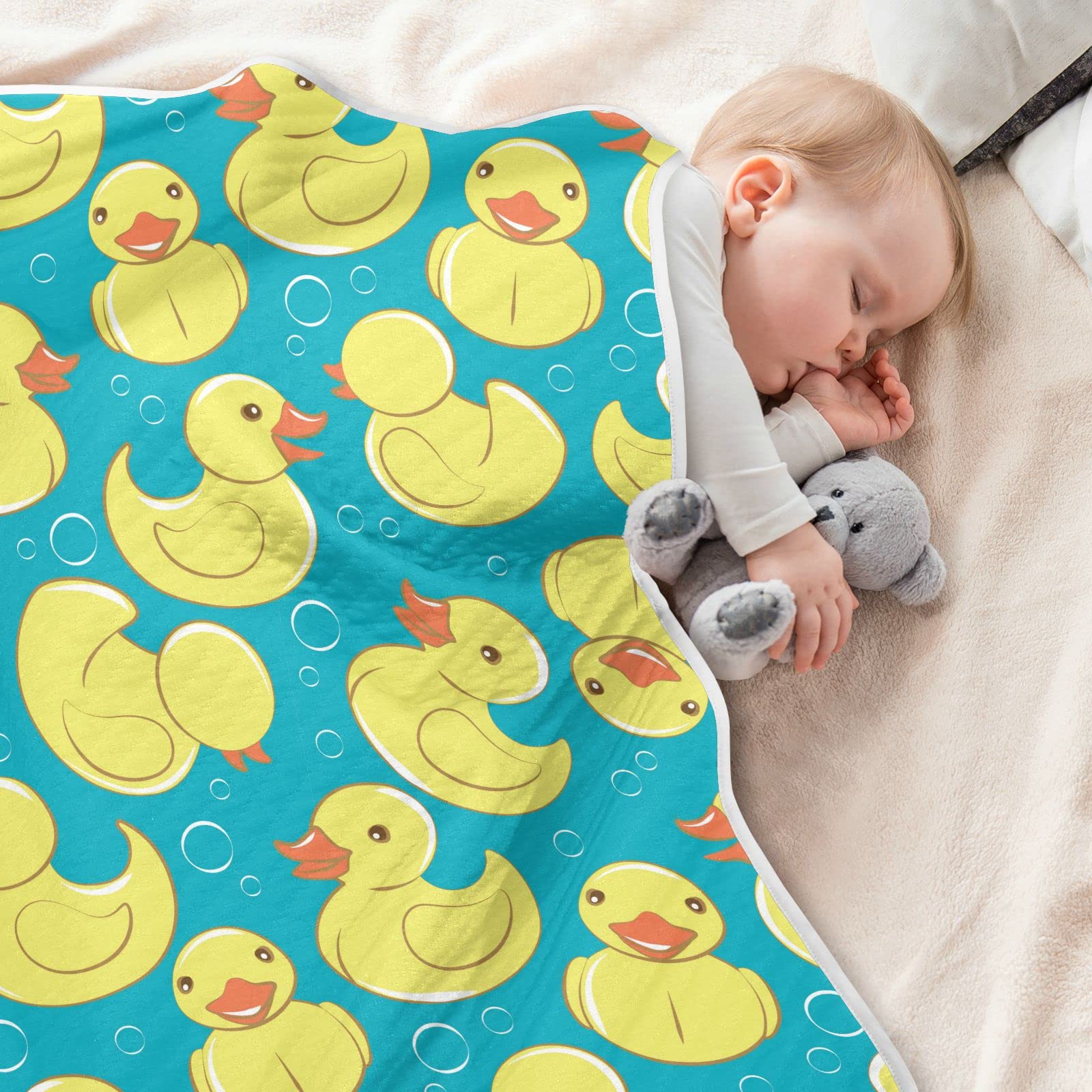 DOMIKING Yellow Rubber Duck Baby Blanket - Soft Cotton Quilted Crib Blanket for Boys & Girls, Unisex Newborn & Toddler | Perfect for Nursery, Sleep Time & Playtime