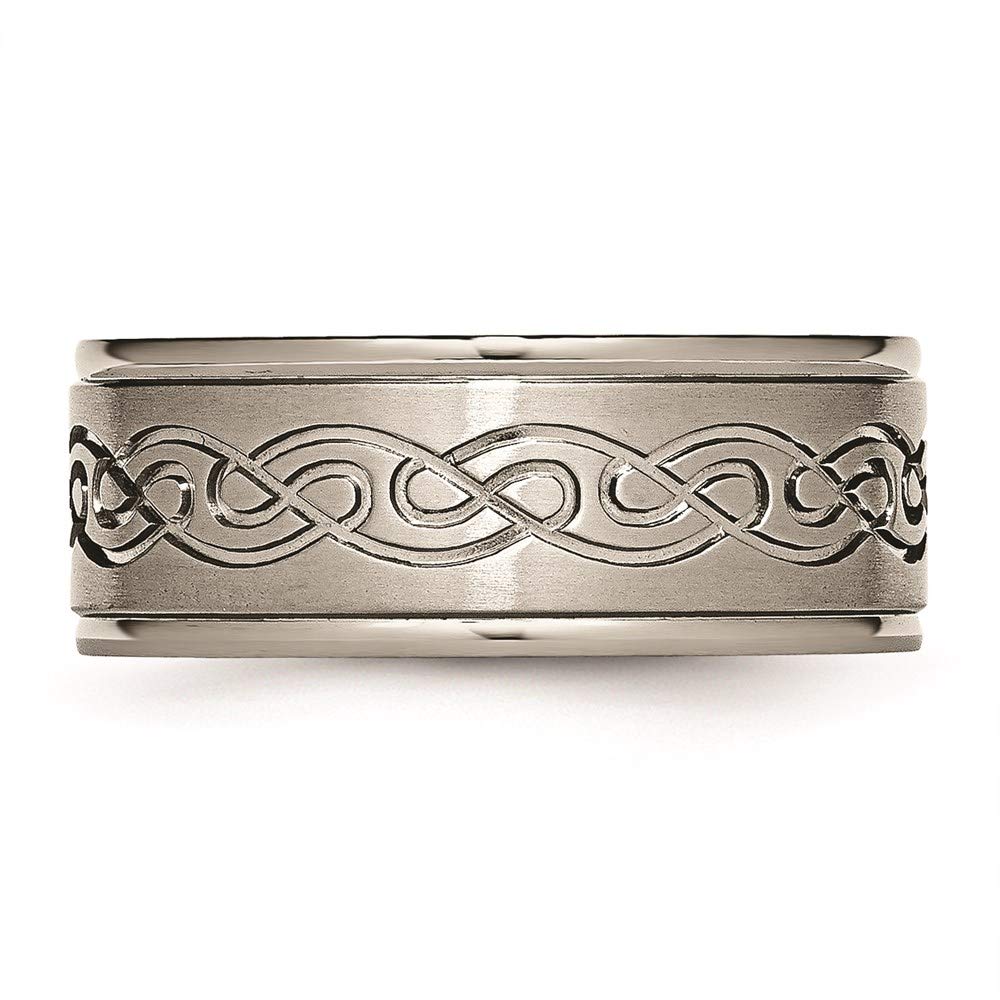 Titanium 9mm Scroll Design Brushed & Polished Wedding Band Ring for Women - Elegant Bridal Engagement Ring, Fine Jewelry Gift for Her - Perfect for Anniversaries, Proposals & Special Occasions