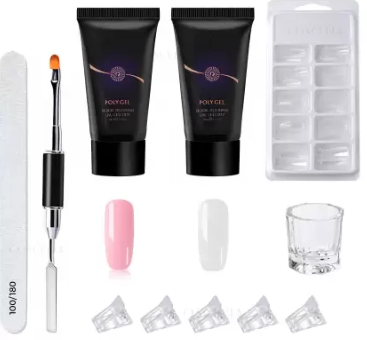 FeelHigh Acrylic Gel Poly Nail Extension Kit with Base & Top Coat - Professional Nail Art Combo for Salon & Home Manicure - Perfect for DIY Nail Extensions, French Tips & Gel Polish Designs